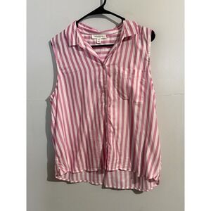 Beach Lunch Lounge Multicolor Striped Sleeveless Button Front Shirt Womens Large